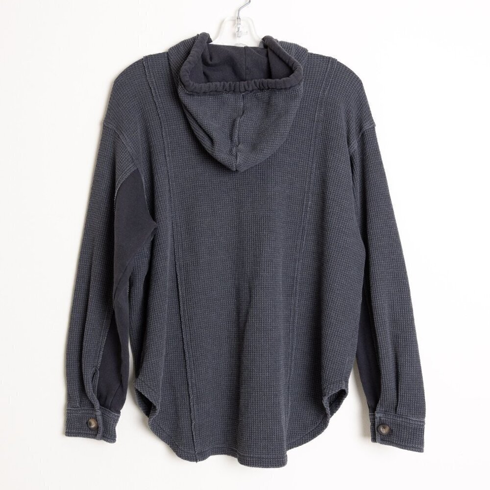 American Eagle Waffle Knit Hooded Jacket Dark Gray Oversized Medium - Picture 3 of 15